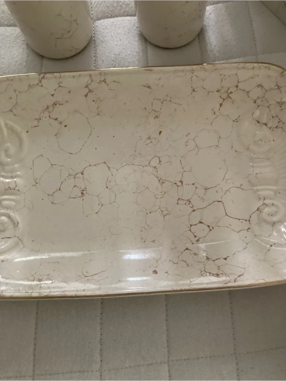 Cream/Beige Marble Style Bathroom Ceramic Accessory Set - 7-Piece